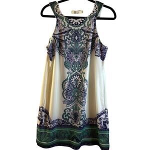 Anthropologie Green and Blue Patterned Midi Dress